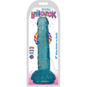 8 Inch Slim Stick with Balls Berry Ice Dildo